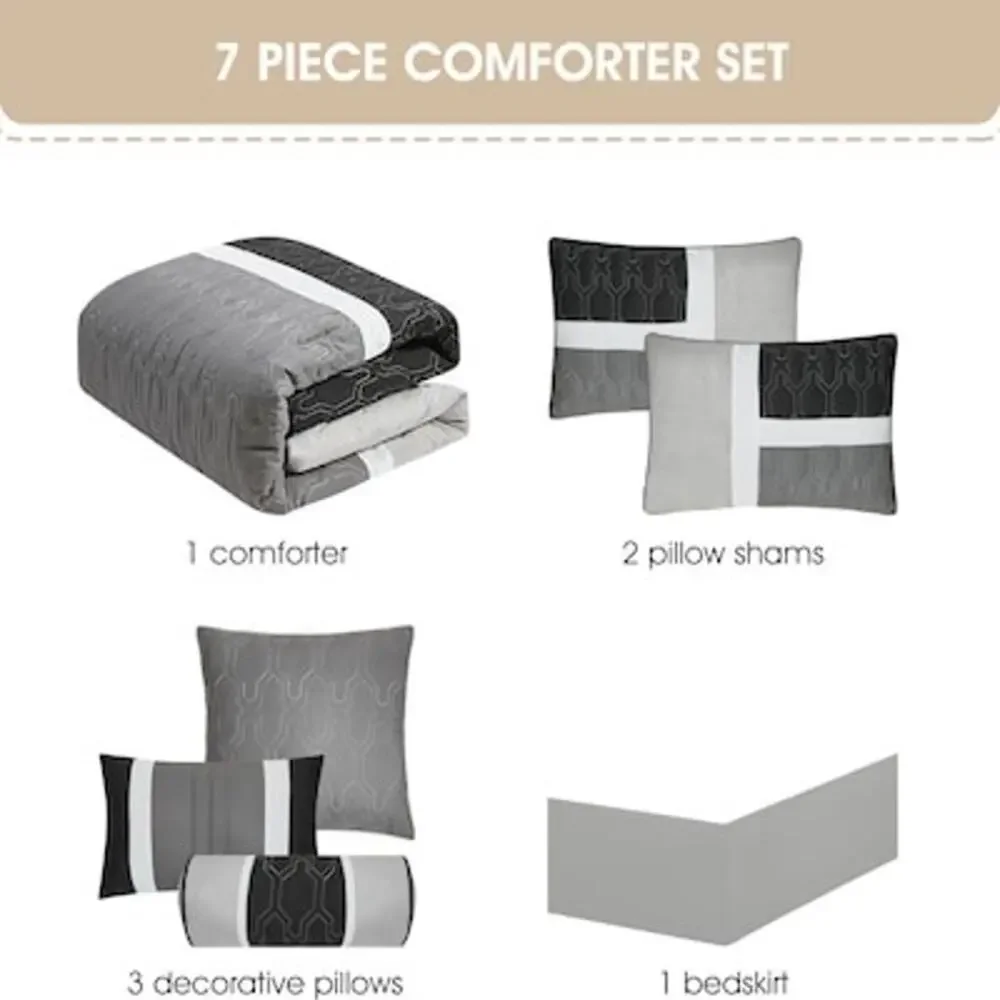 NEW! Nanshing Natalia / Stratford Park Palmira 7PC Comforter Set Cal King Grey